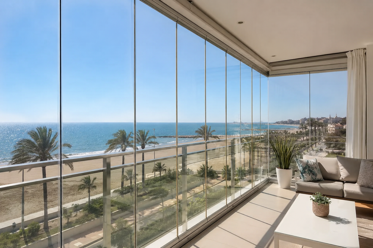 cortinas de cristal en la playa